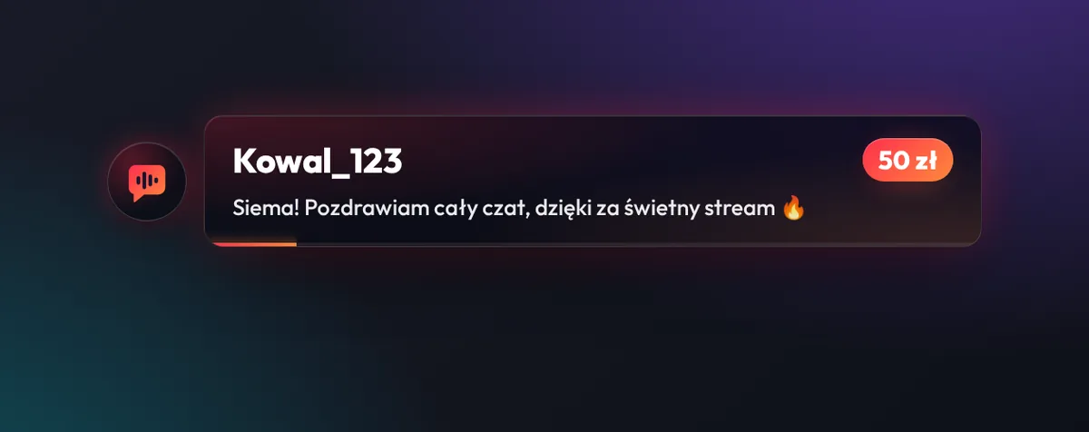 Alert donate z lektorem na streamie – nick, kwota i wiadomość widza